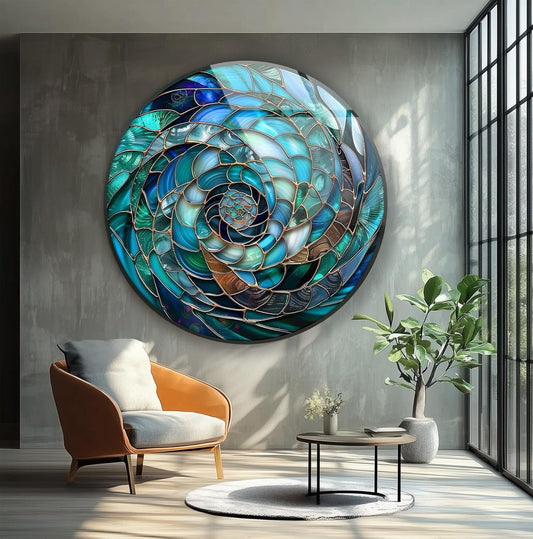 My Photostation.com 39,4''(100cm) Diameter Ocean Vortex Spiral Round Glass Wall Art Tempered Glass Printing Wall Decor Large Wall Art Wall Hangings