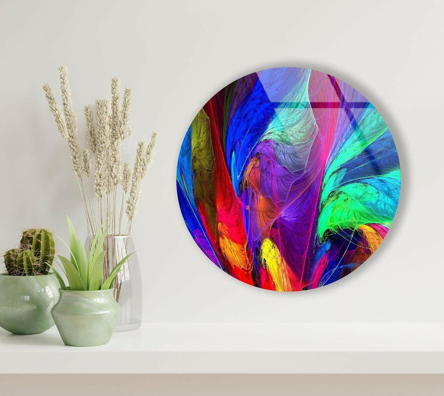 My Photostation.com 10''(25cm) Diameter Neon Colors Abstract Round Glass Wall Art Tempered Glass Printing Wall Decor Large Wall Art Wall Hangings