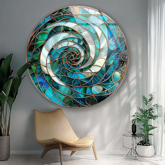 My Photostation.com 10''(25cm) Diameter Aqua Spiral Harmony Round Glass Wall Art Tempered Glass Printing Wall Decor Large Wall Art Wall Hangings