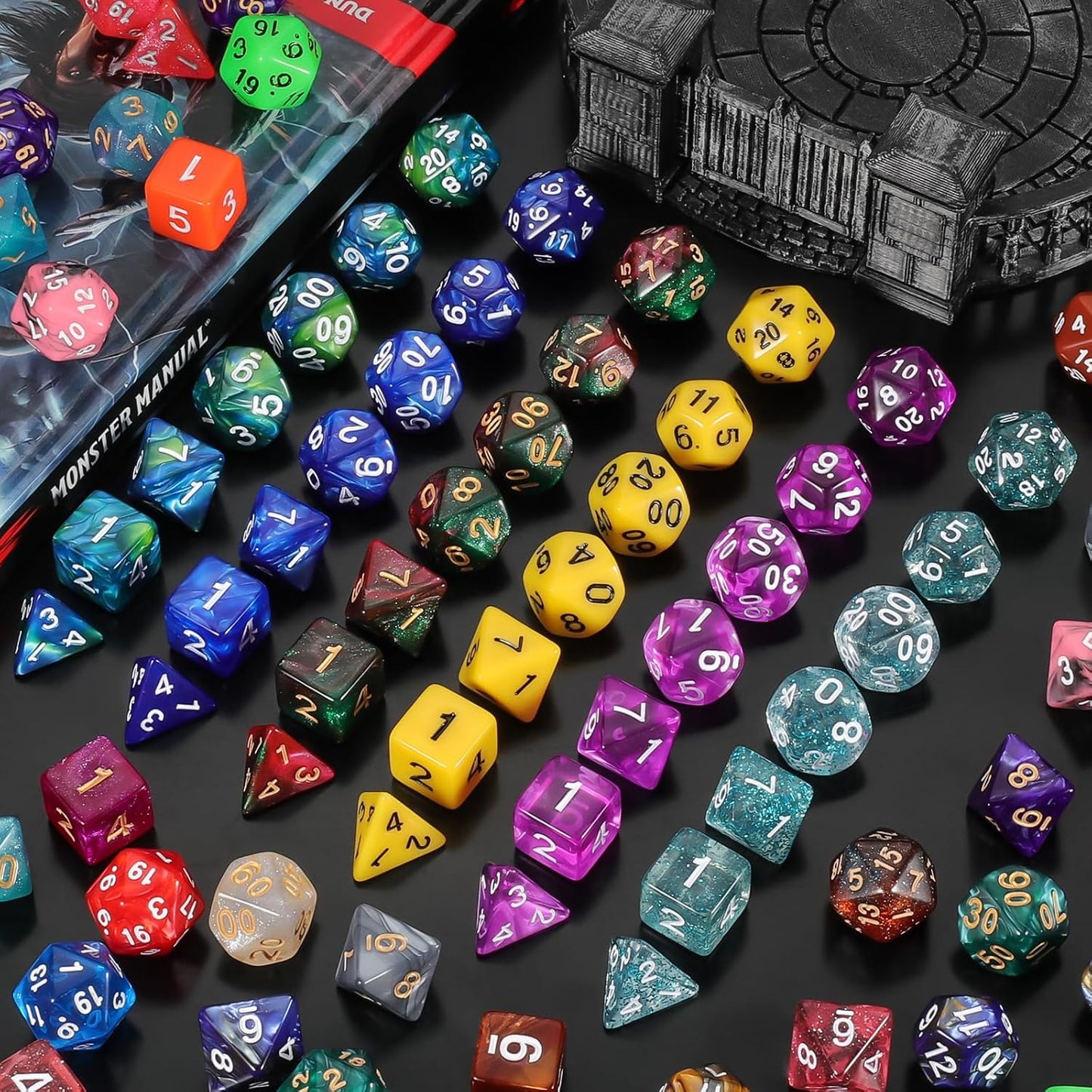 QMay 30 Sets Polyhedral Dice - 30 X 7 (210 Pieces) DND Dice with a D&D Dice Large Drawstring Bag, 30 Colors D4 D6 D8 D10 D% D12 D20, Great for Dungeons and Dragons, RPG, MTG,Role Playing Table Games