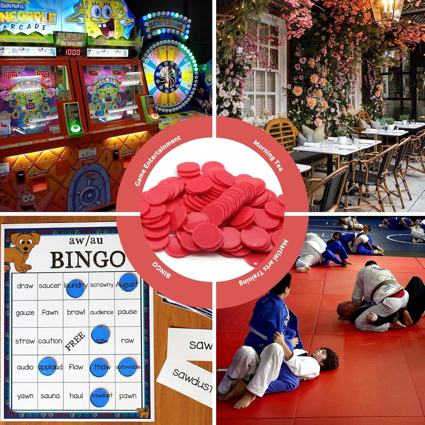 Set of 100 Opaque Plastic Learning Counters Mini Poker Chips Game Tokens with Storage Box (Red, 1.26 Inch)