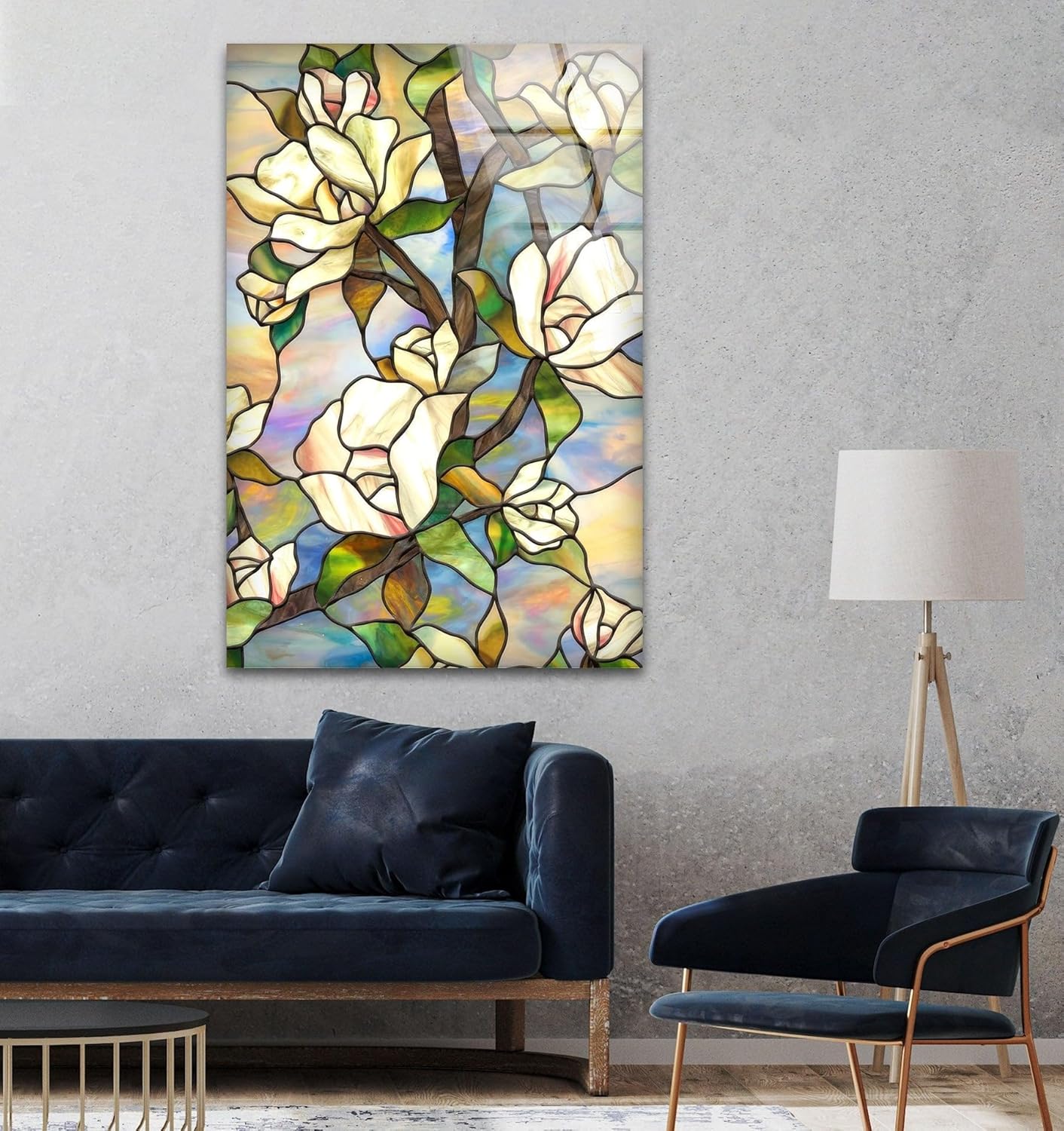 My Photostation.com Round 31,5'' Stained Magnolia Glass Wall Art Tempered Glass Printing Wall Decor Large Wall Art Wall Hangings