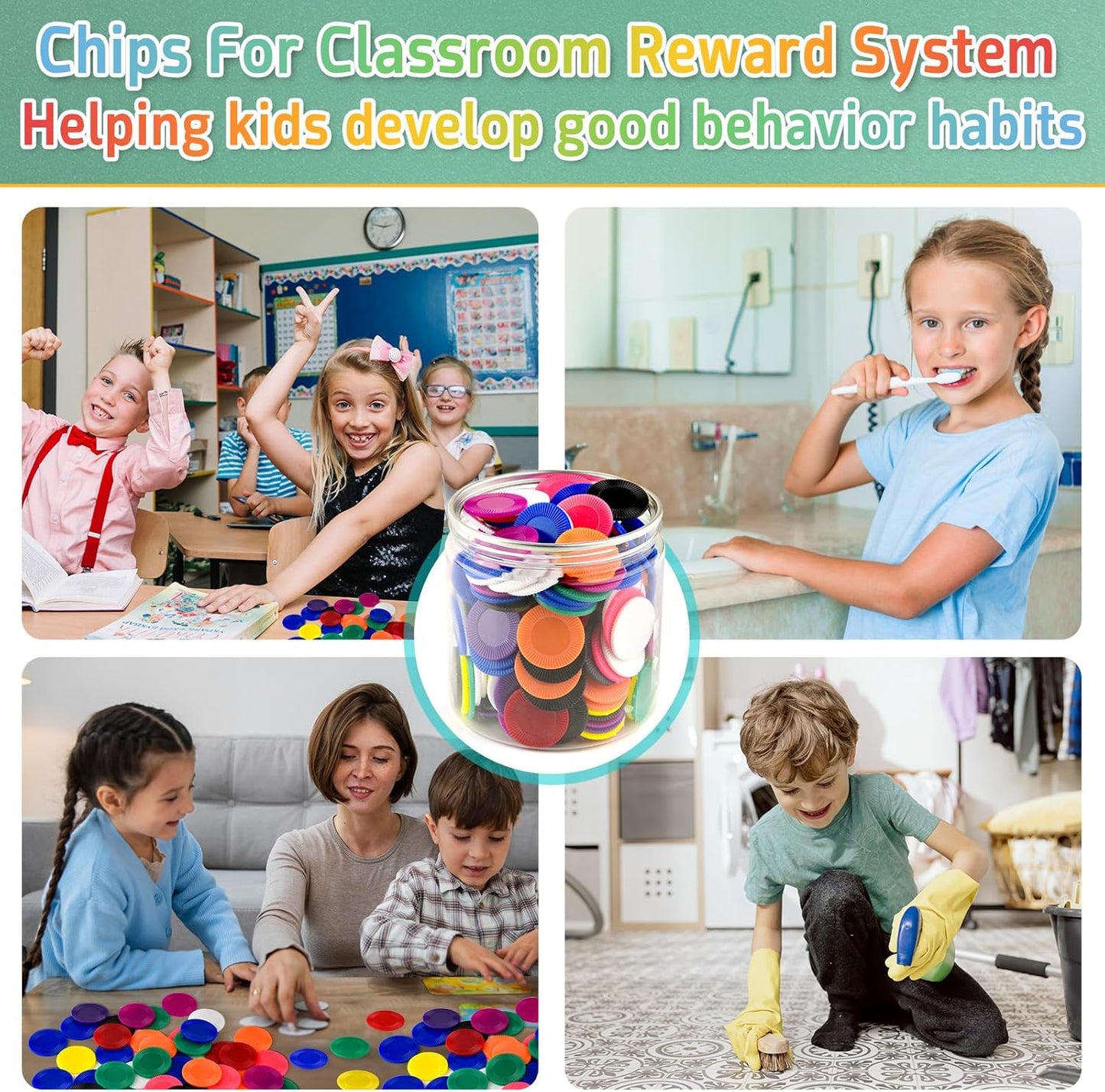 Coopay 2000 Pieces 10 Colors Plastic Poker Chips, 1 Inch Bingo Chips Bulk Learning Counters Disks Poker Card Game, Counting Markers for Math Practice, Game Tokens and Teaching Rewards, 25 mm