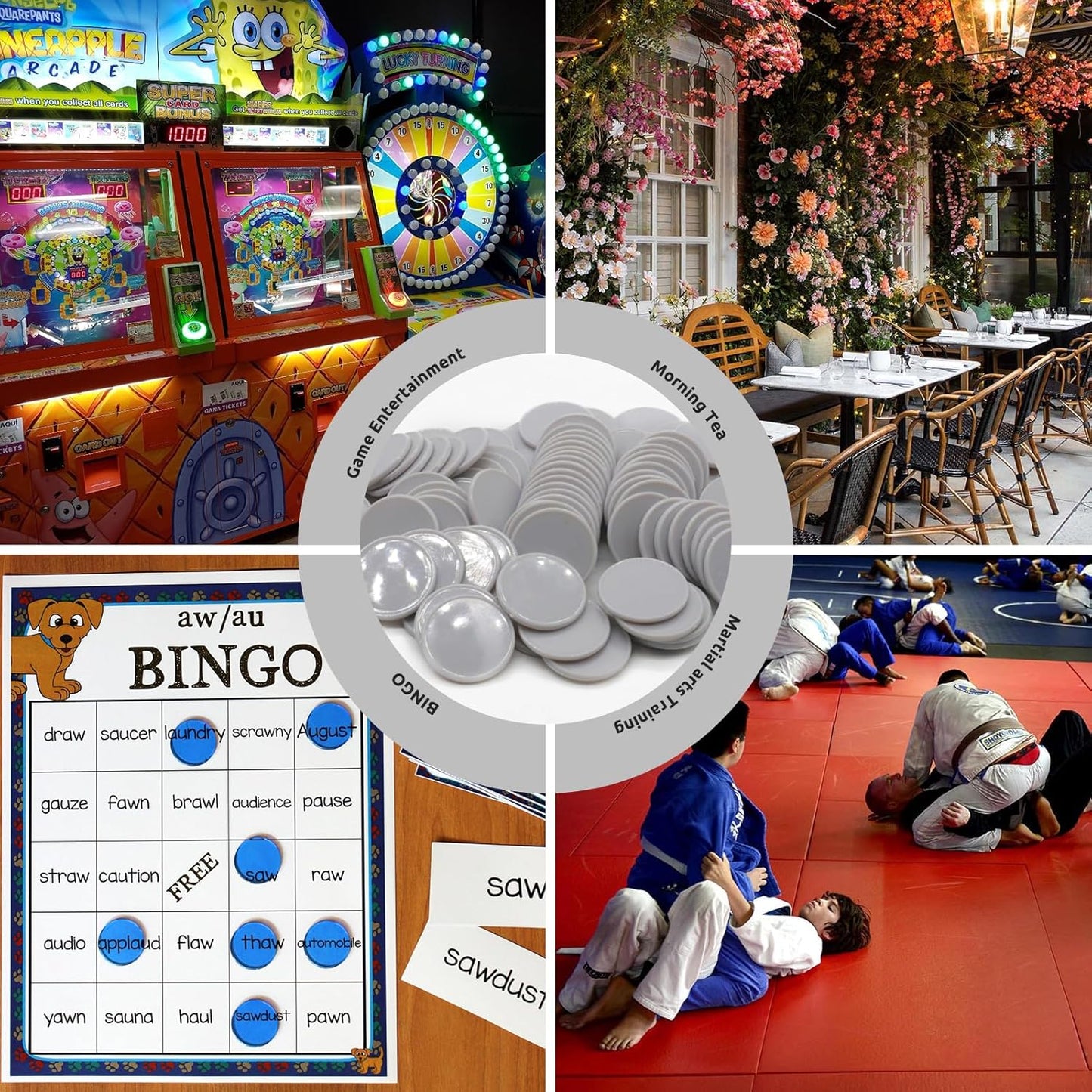 Set of 100 Opaque Plastic Learning Counters Mini Poker Chips Game Tokens with Storage Box (LightGray, 1.58 Inch)