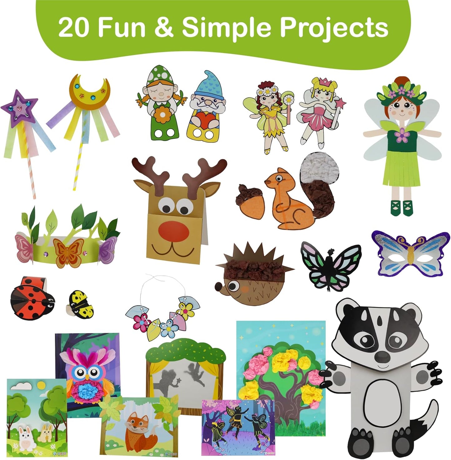 Craftikit® 20 Award-Winning Fairy Garden Crafts for Kids - 20 All-Inclusive Fun Paper Toddler Crafts, Fairy Garden Kit for Kids Ages 3-8