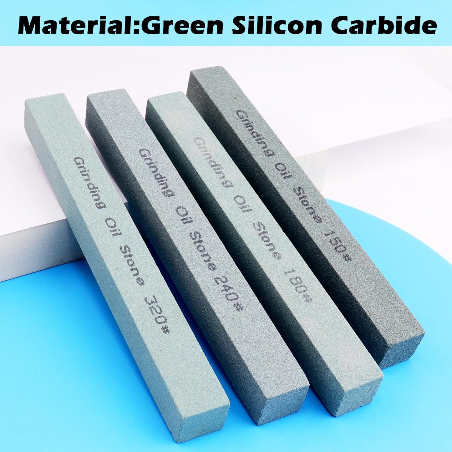 4Pcs Square Sharpening Stone Set -Grits 150#, 180#, 240#, 320# Green Silicon Carbide Honing Whetstone Kit for Moldels, Metal & Knife Cutting Tools (150 * 16 * 16mm)