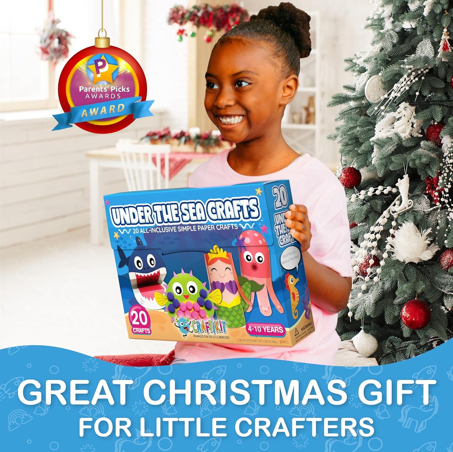 Craftikit® 20 Award-Winning Under The Sea Toddler Arts and Crafts for Girls Ages 4-8, Paper Craft Kits, Sea Animals, Mermaid Crafts for Girls Ages 4-6, Boys, Preschool Craft Supplies for Kids
