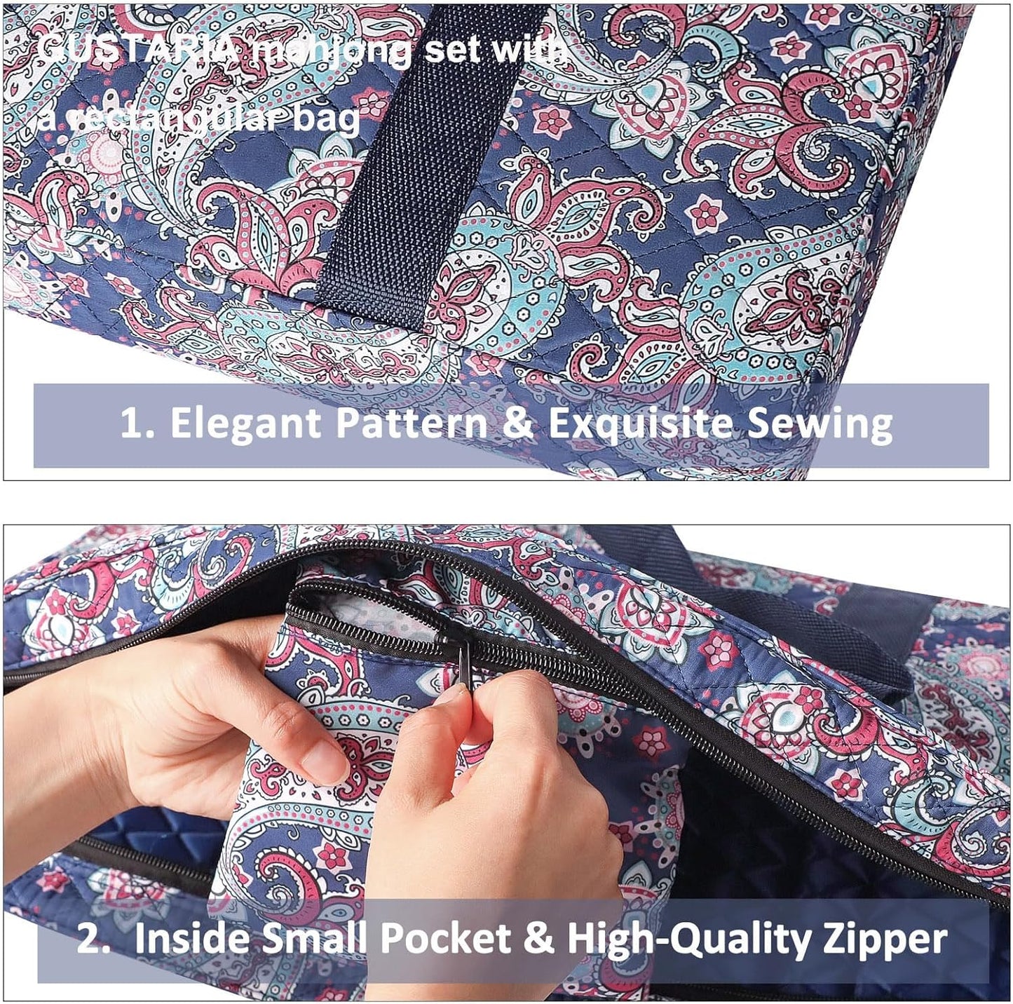 American Mahjong Game Set, 166 White Tiles, 4 All-in-One Color Rack/Pushers, Complete Mahjong Tile Set, Printed Carrying Bag