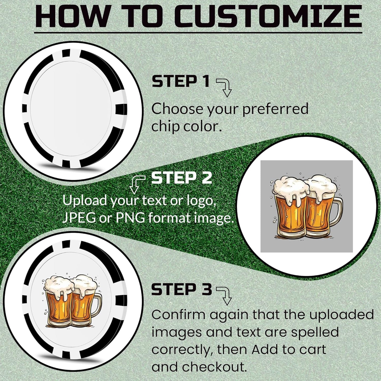 50 Custom Poker Chips, Personalized with Your own Logo, Photo or Text - 11.5g Casino Chips for Poker Gram, Tournaments, Business Card, Token