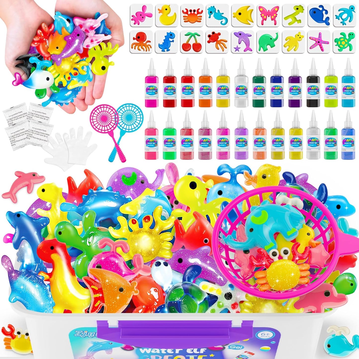 Magic Water Elf Toy Kit - Water Fairy Water Gel Kit, 24 Pcs Magic Gel and 18 Molds - Create Fun Water Toys, Ideal Xmas Gifts for Boys Girls Ages 6+