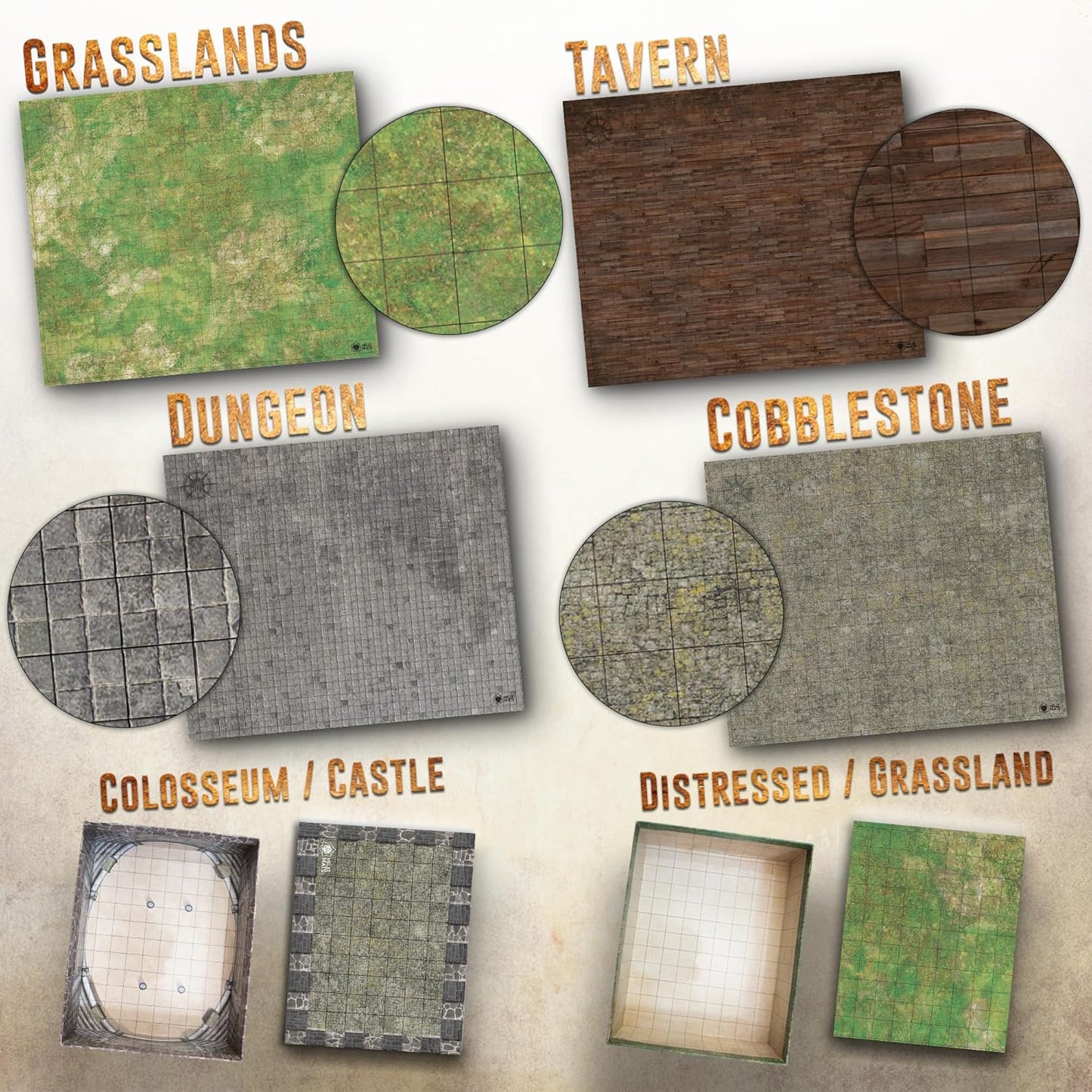 Melee Mats DND Map Starter Kit - 22” x 26" Double Sided, Wet/Dry Erase Battle Terrain Grid - Ultimate Tabletop Board Gaming Experience with Accessories