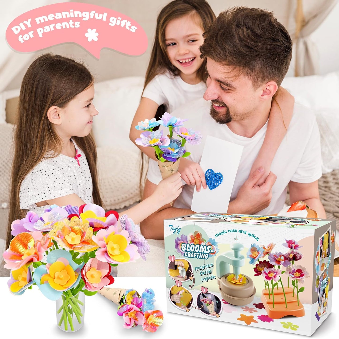 Fabric Flower Bouquets Toys, DIY Craft Kits Toys for Kids - Flowers Market Toy, Build Your Flower Bouquet, Arts & Crafts for 4 5 6 7 8 Year Toddler Girl, Educational Activity Preschool B-Day Gifts