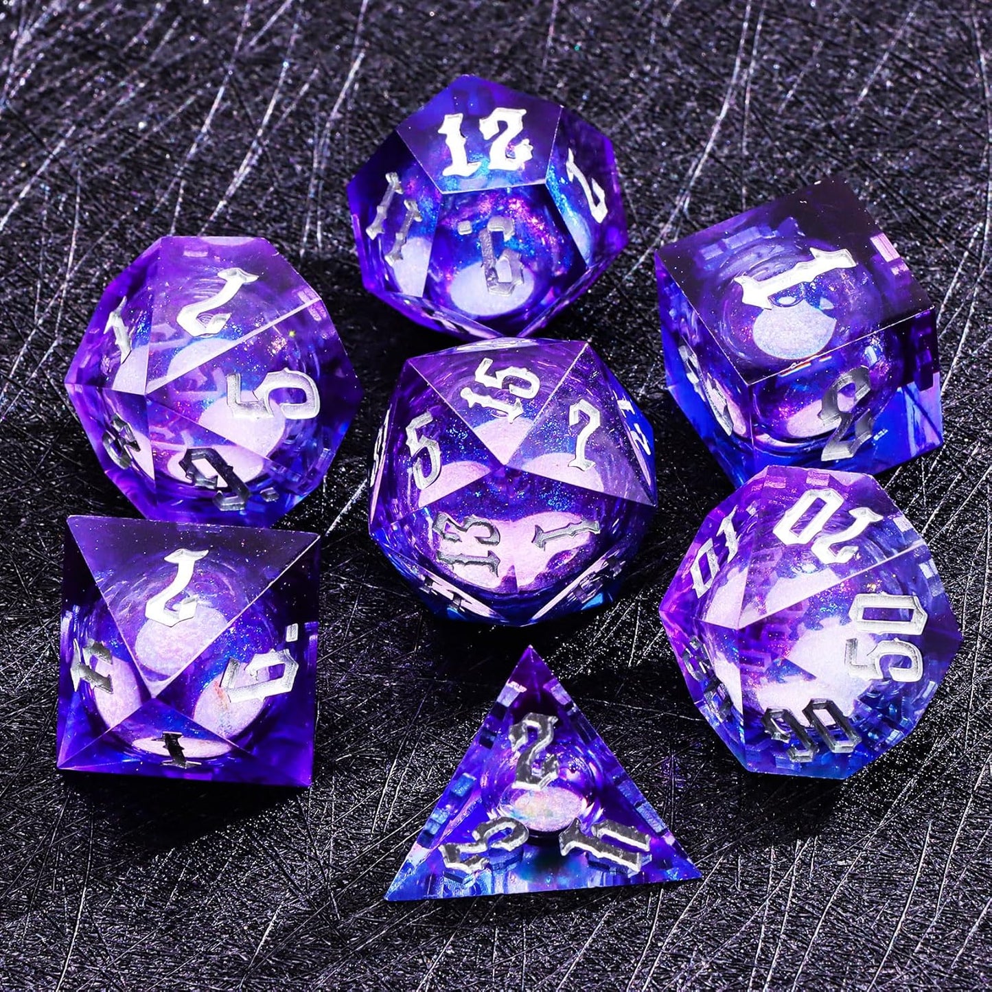 Dark Moon Liquid Core DND Dice Set for Role Playing Games, Polyhedral Dungeons and Dragons Dice Set with Gift Box, Full Liquid Core Resin Sharp Edge D&D Dice Set (InkBlueDice)