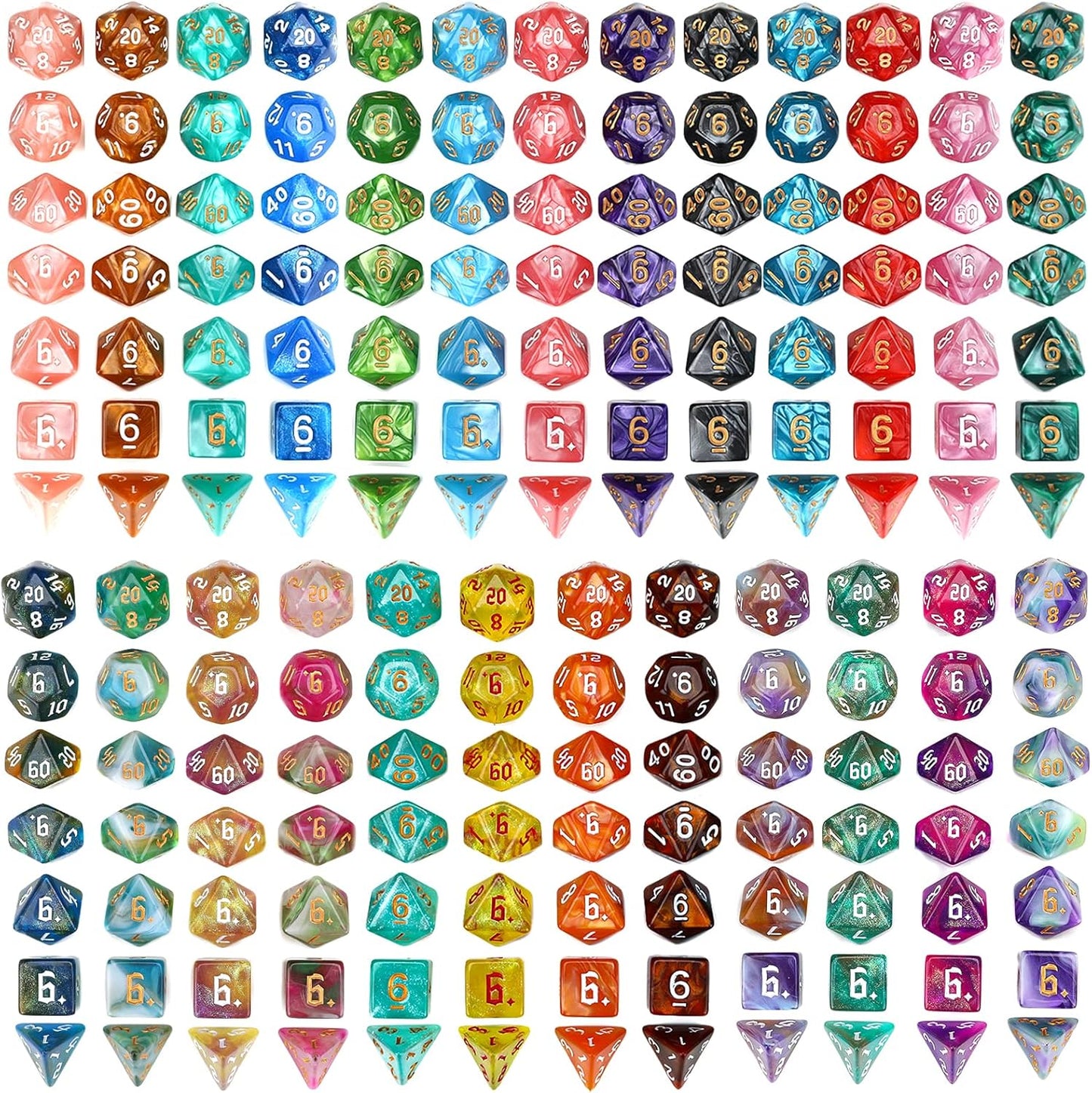 DND Dice Set, 25 X 7 (175 Pieces) Polyhedral D&D Dice Set Three-Color, Two-Color and Monochrome Dice for Dungeons and Dragons with 1 Black Bags