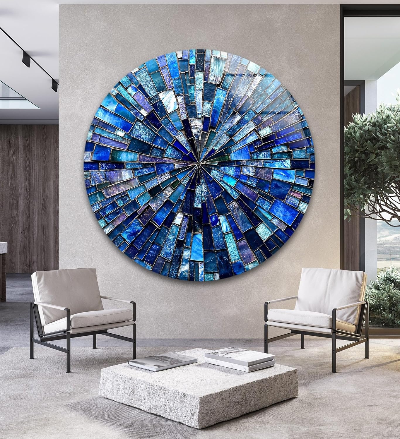 My Photostation.com 15.8''(40cm) Diameter Radiant Mosaic Burst Round Glass Wall Art Tempered Glass Printing Wall Decor Large Wall Art Wall Hangings