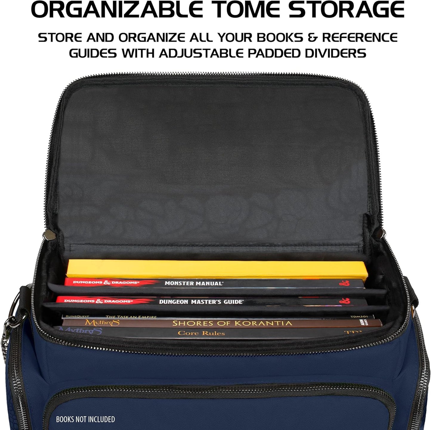 ENHANCE Travel Bag for DND Collector's Edition, Bag Compatible with Dungeons and Dragons, Battle Mat Holder, Dice Pockets and Accessories, Carry 4-8 Books (Blue Dragon)