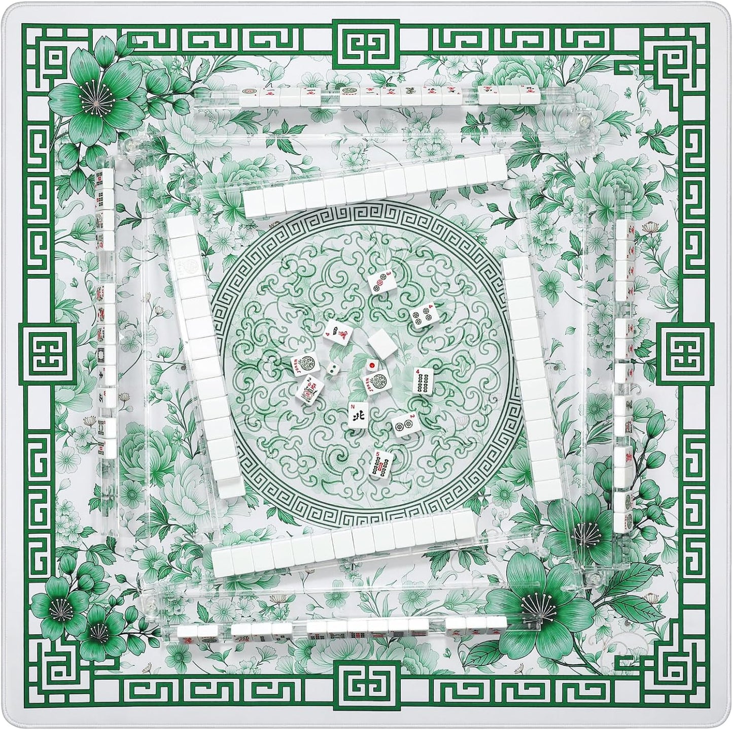 Mahjong Mat for Table 33x33 Inch, No-Crease,Anti-Slip,Noise-Reducing American Mahjong Mat, Mahjong Table Mat with Carry Bag, Neoprene Mahjong Mat for Poker, Card, Board (Green)