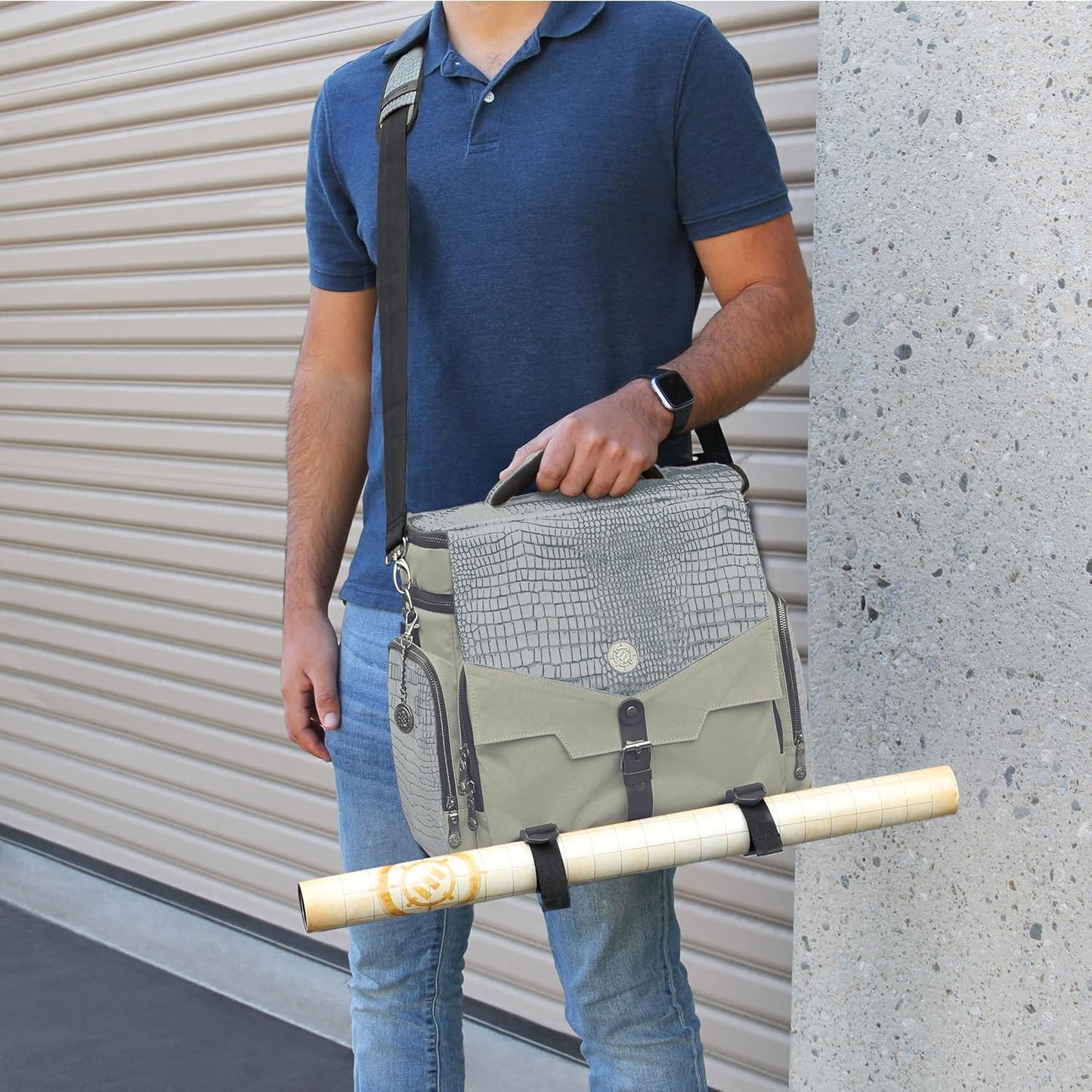 ENHANCE Travel Bag for DND Collector's Edition, Bag Compatible with Dungeons and Dragons, Battle Mat Holder, Dice Pockets and Accessories, Carry 4-8 Books (Silver Dragon)