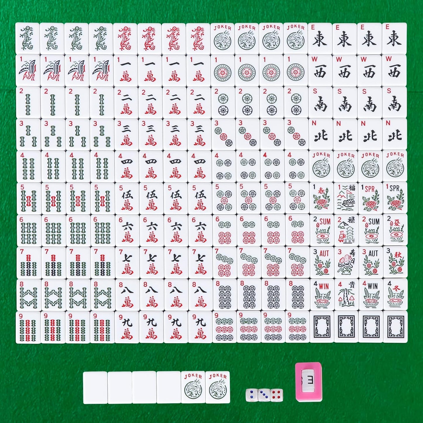 Smartxchoices 166 Tiles Mah Jongg Set American Mahjong 4 Color Pushers/Racks Mahjongg Game with Soft Velour Bag,Western Mahjongg Tiles