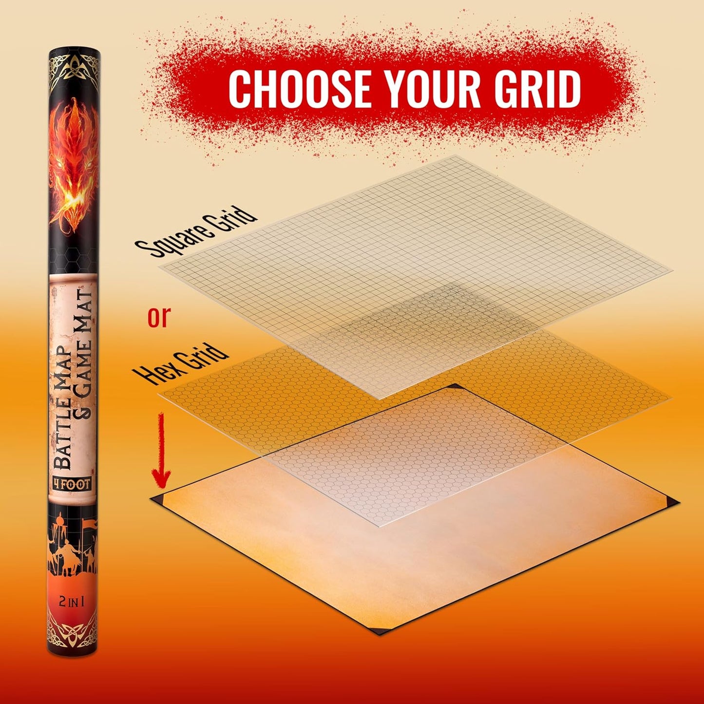 da Vinci's Room 2-in-1 DND Battle Map and 4 Foot Rubber Game Mat 48x36 inches with Dry Erase Square or Hex Grid - DND Battle Mat, D&D Map for D&D, Board Games, TTRPGs and Other Tabletop Games