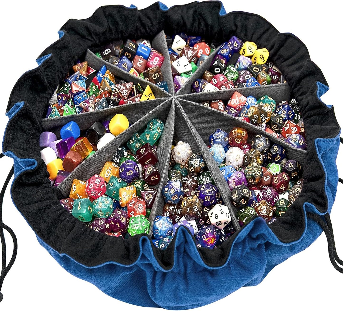 SIQUK Large Dice Bag with Pockets Big Capacity Dice Bag Drawstring Dice Pouch DND Dice Storage Bag for RPG MTG Table Games, Hold Over 300 Dice, Dark Blue