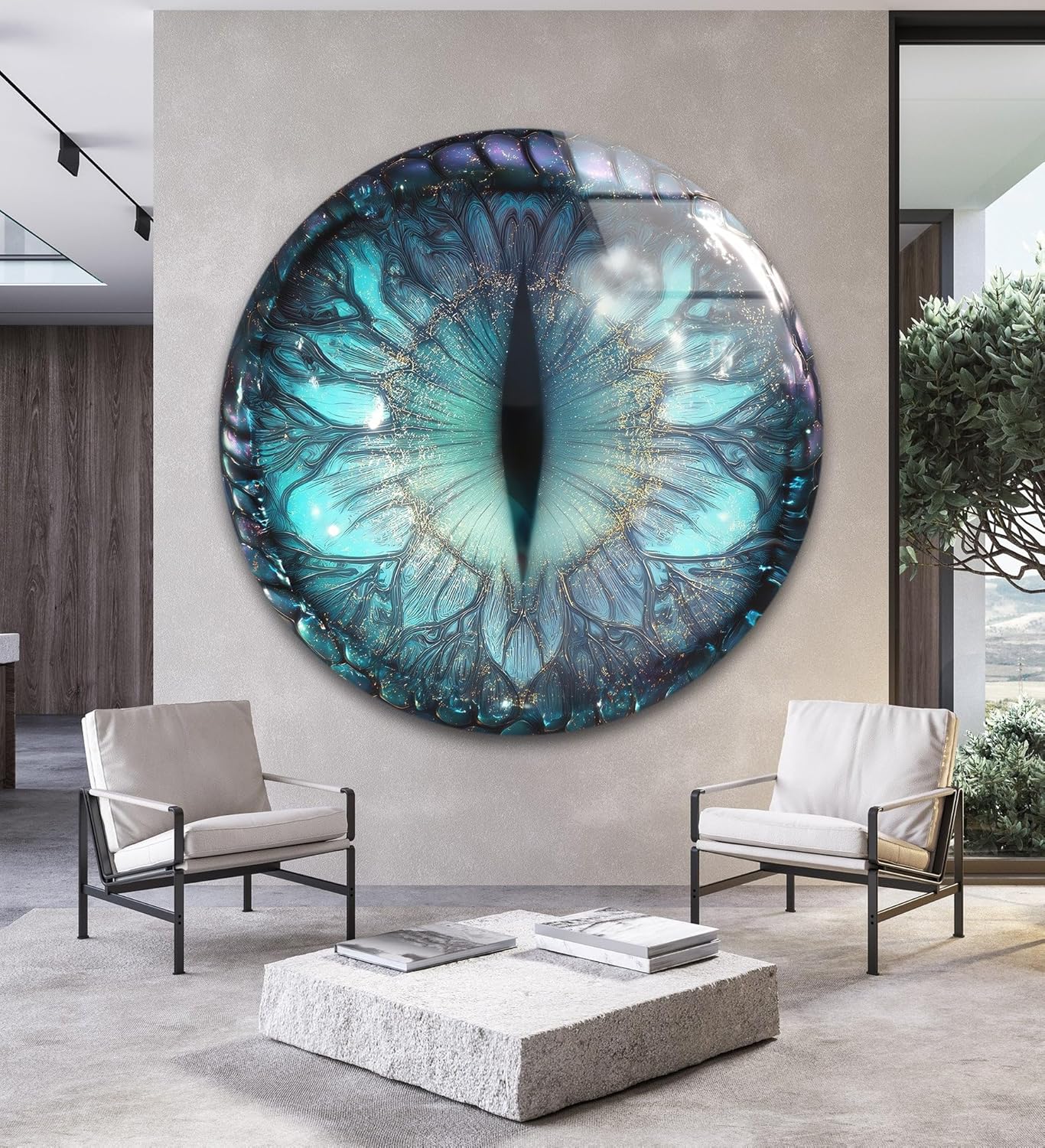 My Photostation.com 10''(25cm) Diameter Mystical Dragon Eye Round Glass Wall Art Tempered Glass Printing Wall Decor Large Wall Art Wall Hangings