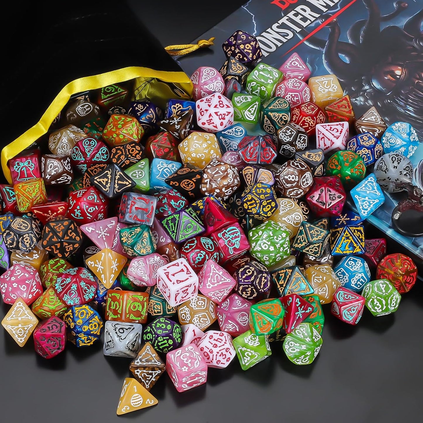 CiaraQ DND Dice Sets - 26 X 7 Polyhedral Dice (182pcs) with a Large Drawstring Bag for Dungeons and Dragons, Role Playing Table Game. Multiple Colors, Christmas/Halloween/Easter/Holiday Themed Dice