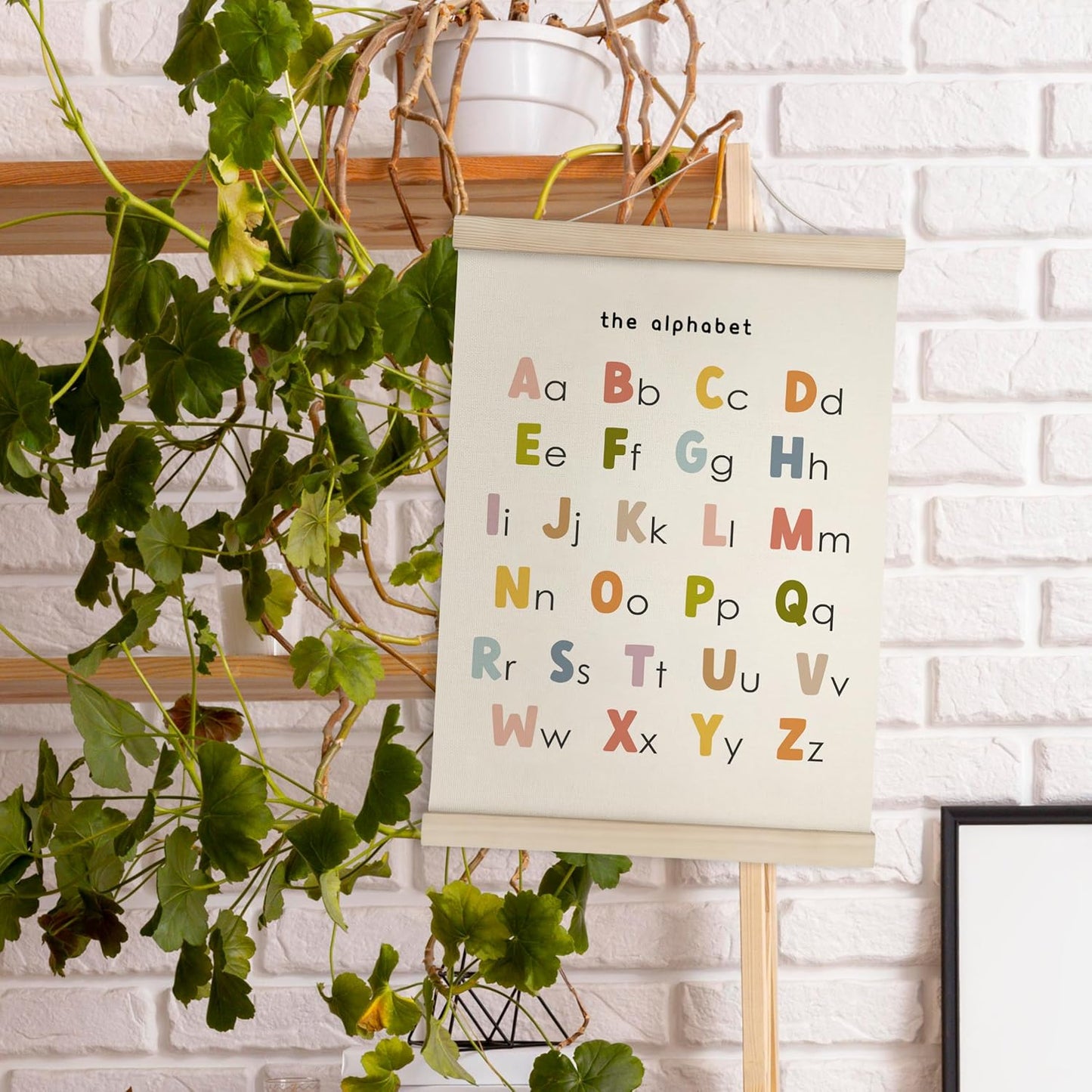 HRQKO Alphabet Numbers Poster Hanger Frame Set of 2, Nursery Wall Decor, Boho ABC Poster Wall Art with Wooden Frames, Cute Alphabet Banner Wall Hanging Decor for Toddlers Room Playroom, 12x16 Inch
