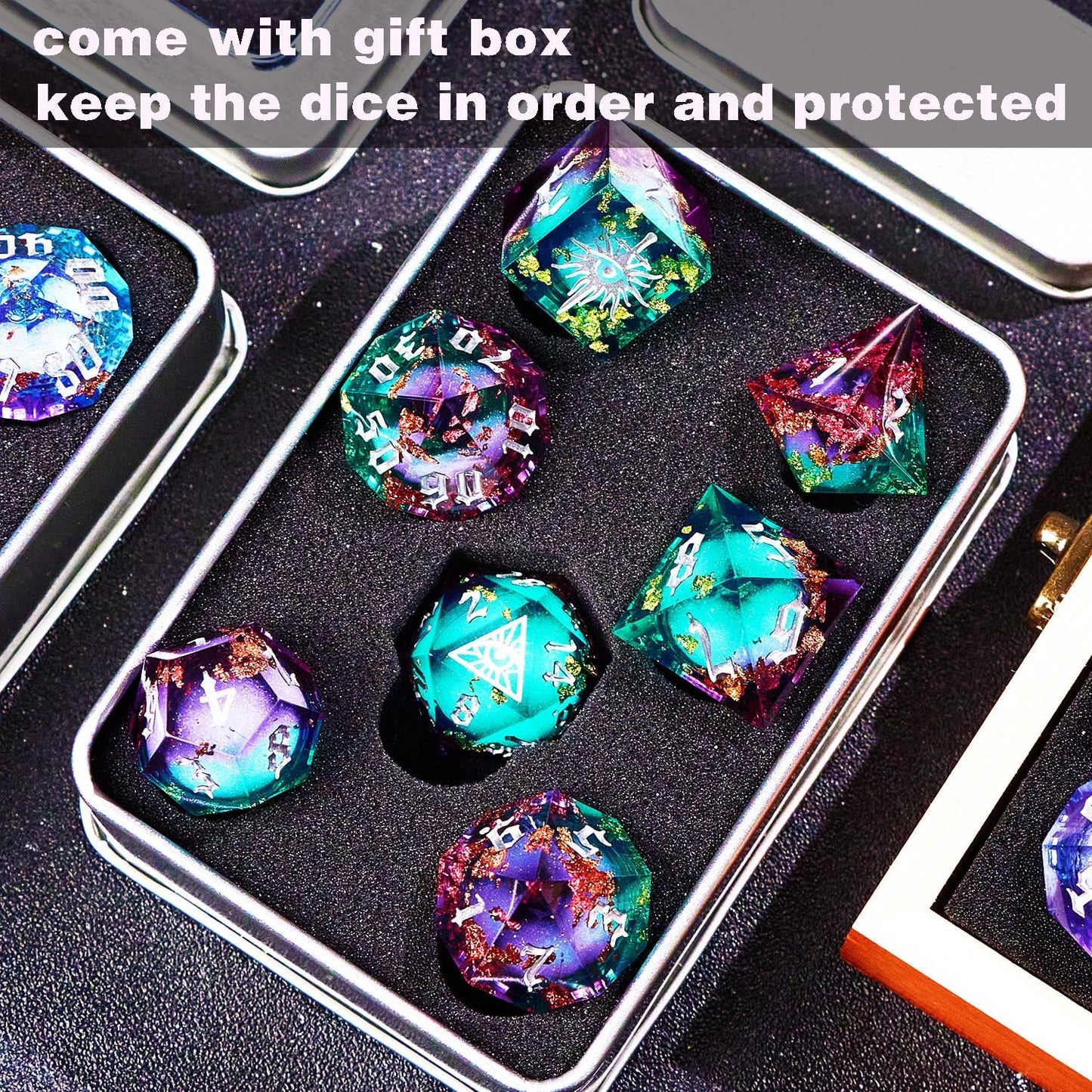 Third Mystery Eye Liquid Core DND Dice Set for Role Playing Games, 7 PCS Dungeons and Dragons Dice Set with Metal Box for D&D Gifts, RPG DND Starter Dice Set